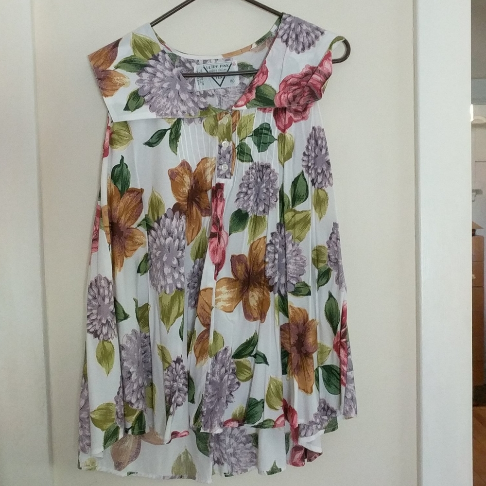 Vintage Ultra Pink Brand pleated Tunic Top S